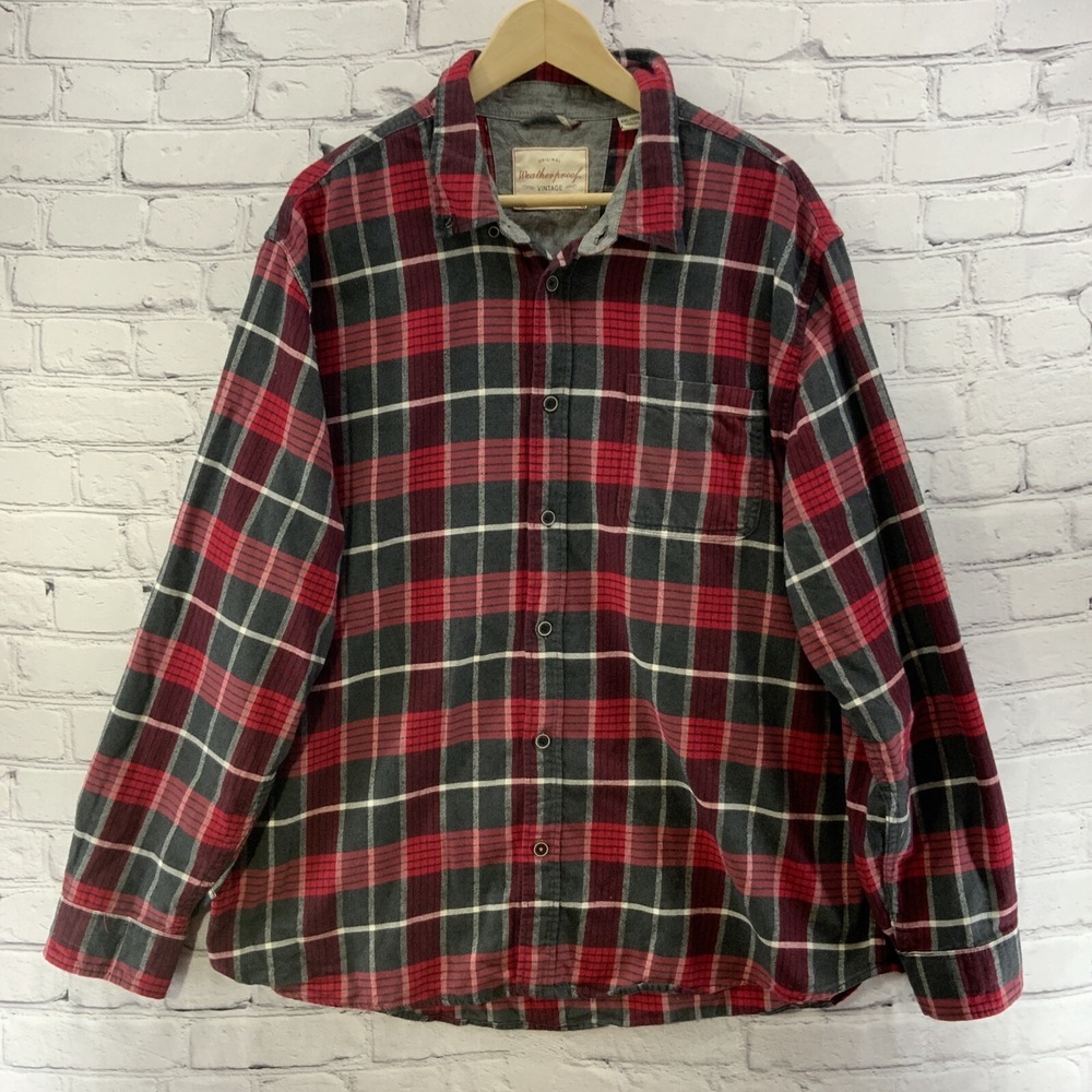 Weatherproof Shirt Vintage Flannel Mens Sz XXL Red Black Plaid Long Sleeve